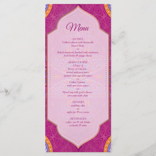 Exotic Blue Dream Catcher Wedding Menu (Front)