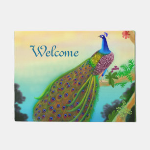 Exotic Blue Indian Peacock Doormat