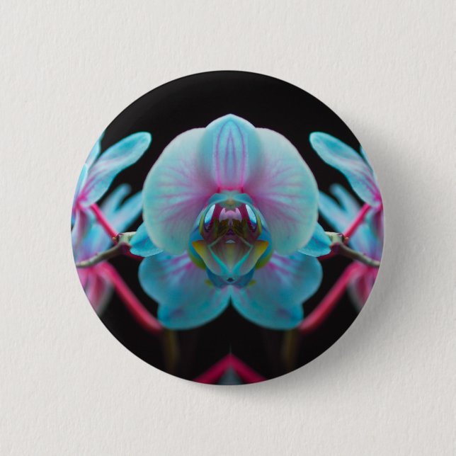 Exotic Blue Orchid Reflection 6 Cm Round Badge (Front)