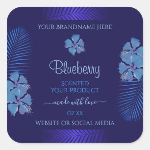 Exotic Blue Product Labels Teal Hawaiian Flowers