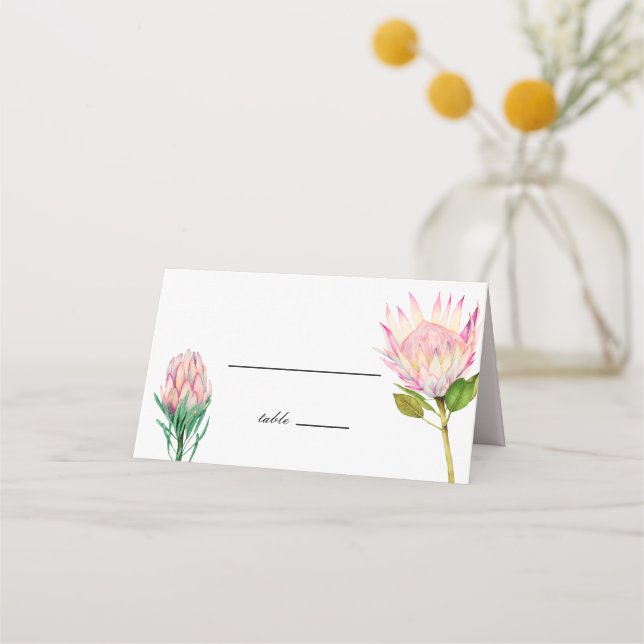 Exotic Blush Pink Protea Flower Wedding Place Card (Front)
