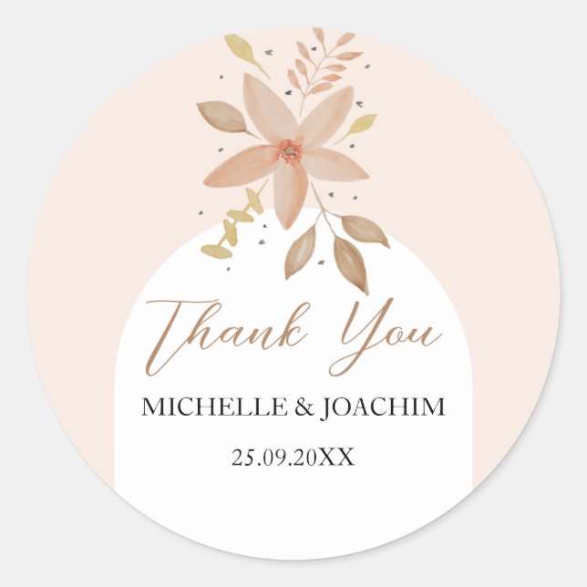 Exotic Boho Terracotta Floral Watercolor Classic Round Sticker (Front)