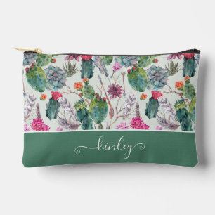 Exotic Boho Watercolor Cactus & Succulent Pattern Accessory Pouch