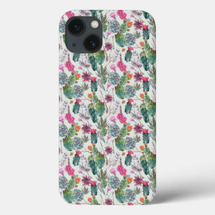 Exotic Boho Watercolor Cactus & Succulent Pattern iPhone 13 Case