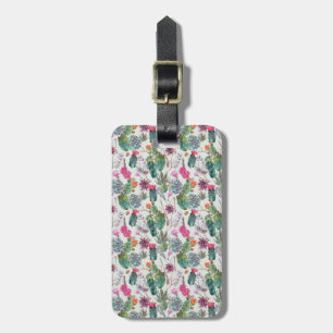 Exotic Boho Watercolor Cactus & Succulent Pattern Luggage Tag