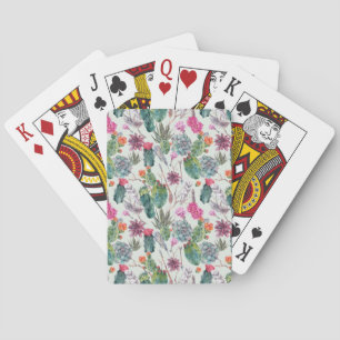Exotic Boho Watercolor Cactus & Succulent Pattern Playing Cards