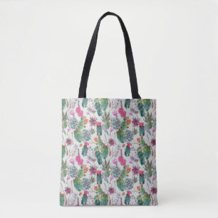Exotic Boho Watercolor Cactus & Succulent Pattern Tote Bag