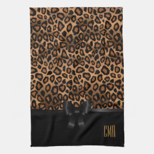 Exotic Brown Leopard Animal   Monogram Tea Towel