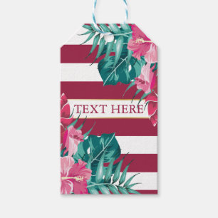 Exotic burgundy Floral personalised striped Gift Tags