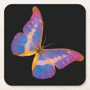 Exotic Butterfly in Shades of Violet Pink and Blue Square Paper Coaster