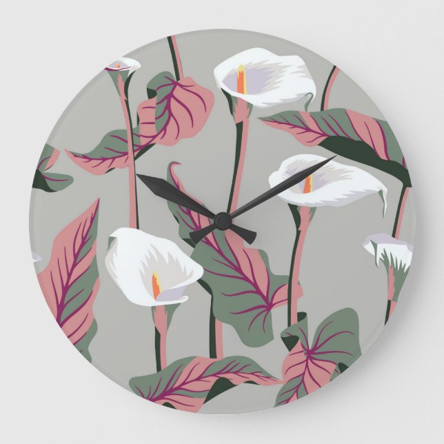 Exotic Calla: Vintage Floral Seamless Large Clock (Front)