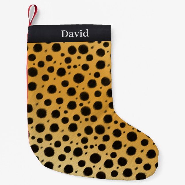 Exotic Cheetah Spots Personalised Animal Print Small Christmas Stocking (Front)