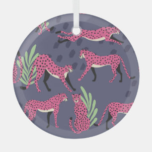 Exotic cheetahs: colourful vintage pattern. glass tree decoration