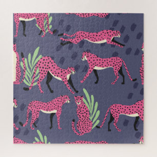 Exotic cheetahs: colourful vintage pattern. jigsaw puzzle