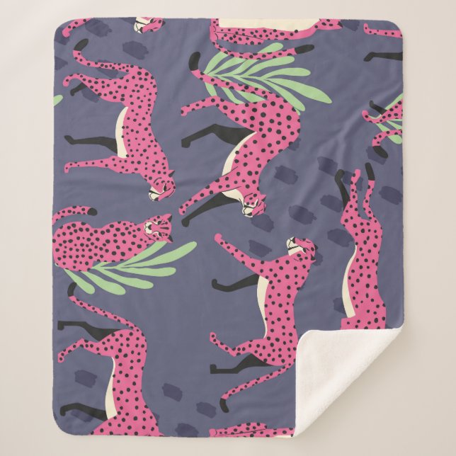 Exotic cheetahs: colourful vintage pattern. sherpa blanket (Front)