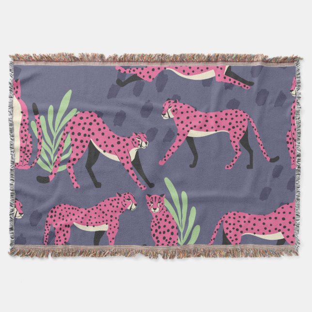 Exotic cheetahs: colourful vintage pattern. throw blanket (Front)