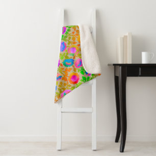 Exotic Chintz Floral Beige Sherpa Blanket