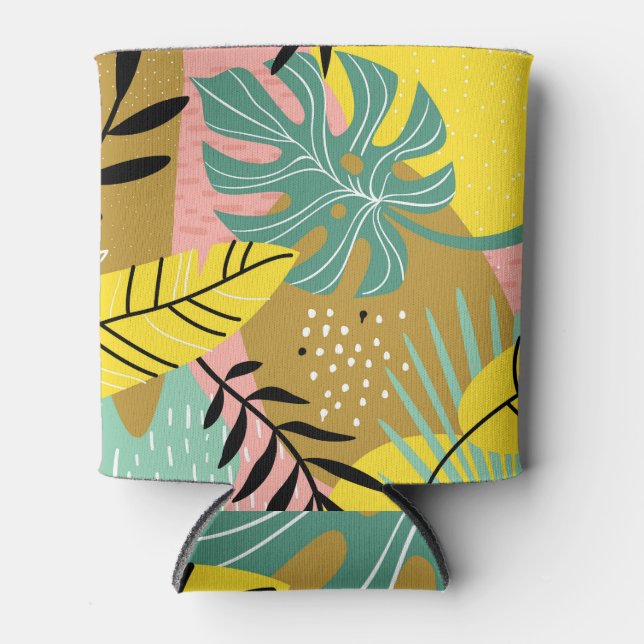 Exotic Collage: Tropical Plants Pattern Can Cooler (Front)