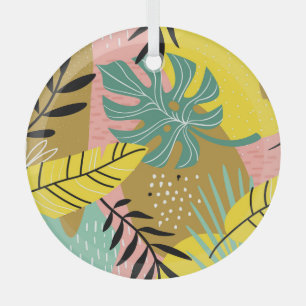 Exotic Collage: Tropical Plants Pattern Glass Tree Decoration