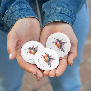 Exotic colourful hummingbird customisable 3 cm round badge