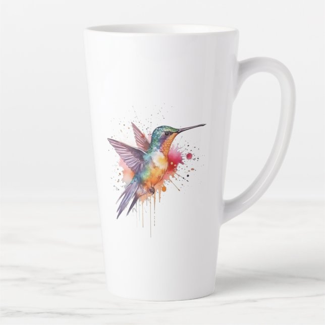 exotic colourful hummingbird in water colour latte mug (Right)