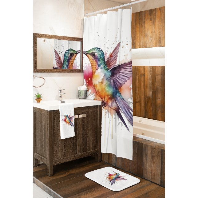 exotic colourful hummingbird in watercolor bath mat (Creator Uploaded)
