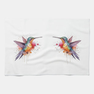 exotic colourful hummingbird in watercolor tea towel