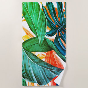 Exotic colourful palm leaves beach towel