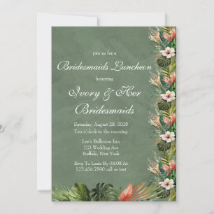 Exotic Colourful Palm Leaves Gold Bridesmaids Lunc Invitation