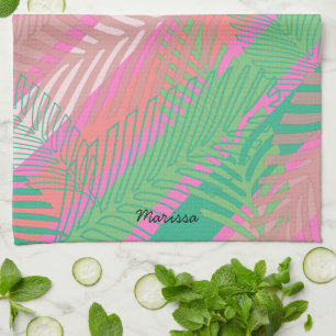 Exotic Colourful Palm Leaves Monogrammed Tea Towel