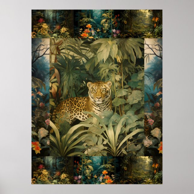 Exotic Colourful Tiger In Forest Art Collage Poster (Front)