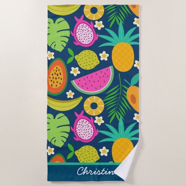 Exotic Colourful Tropical Fruits Custom  Beach Towel (Front)