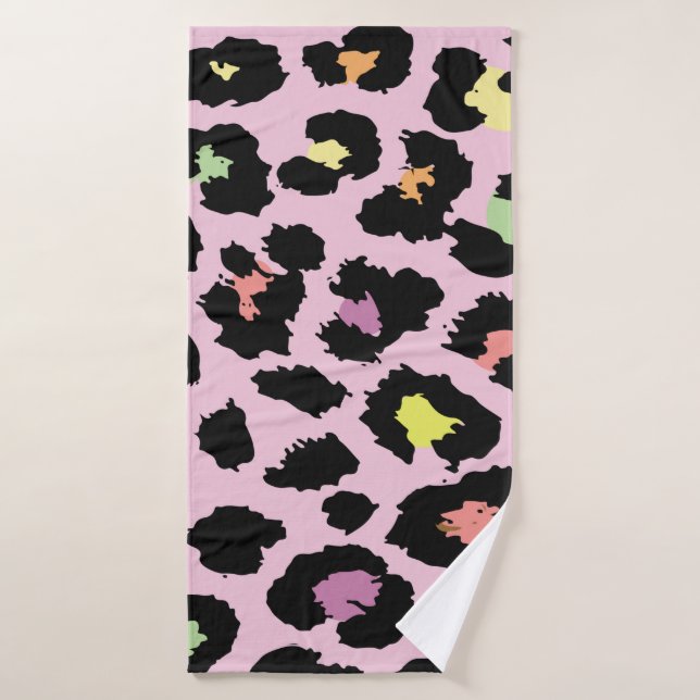 exotic colourful wild leopard design hand drawn fa bath towel (Bath Towel)