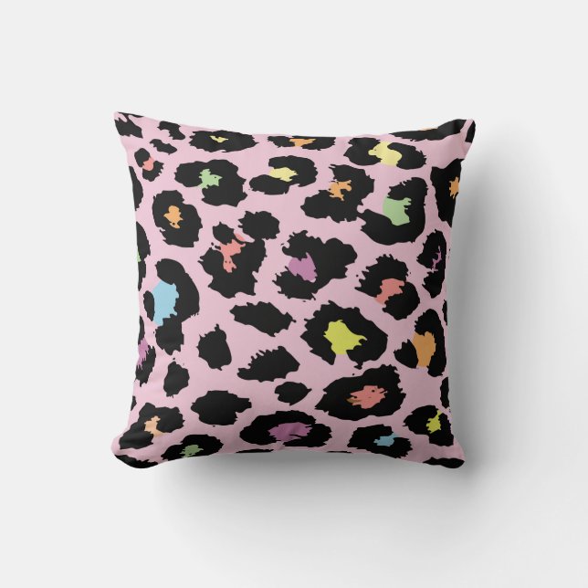 exotic colourful wild leopard design hand drawn fa cushion (Front)