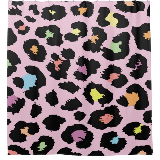 exotic colourful wild leopard design hand drawn fa shower curtain (Front)