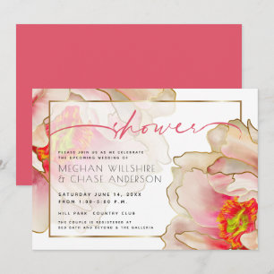 Exotic Coral Rose Peony Couple's Shower Invitatio Invitation