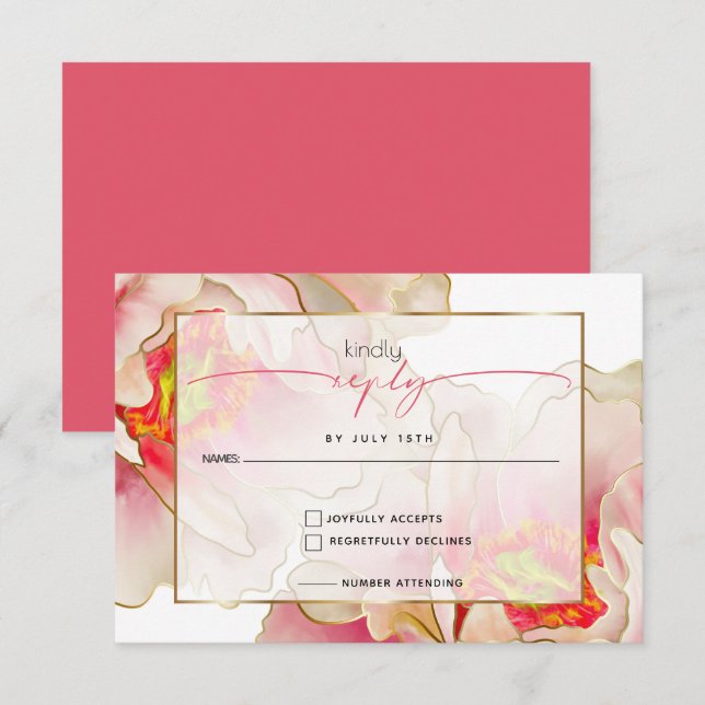 Exotic Coral Rose Peony  RSVP Card (Front/Back)