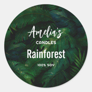 Exotic Dark Green Tropical Leaves Candle Business Classic Round Sticker