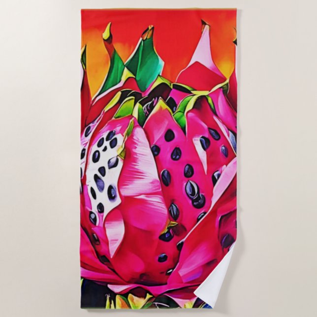 Exotic Dragon Fruit Bloom Beach Towel (Front)