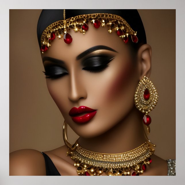 Exotic Egyptian jewellery women gold red black  Poster (Front)