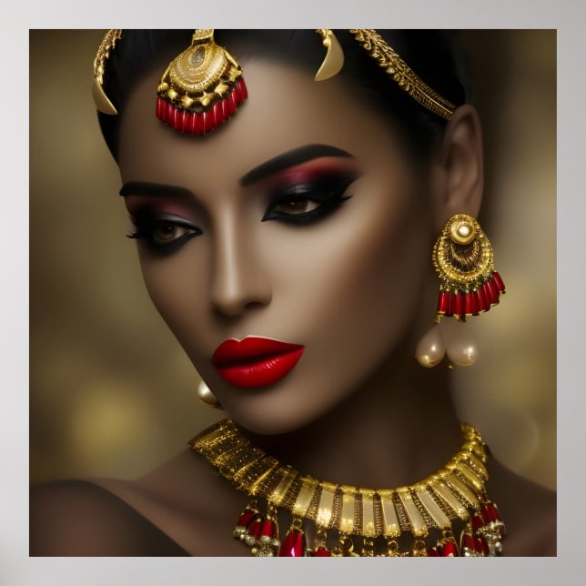 Exotic Egyptian jewels stunning women gold red Poster (Front)