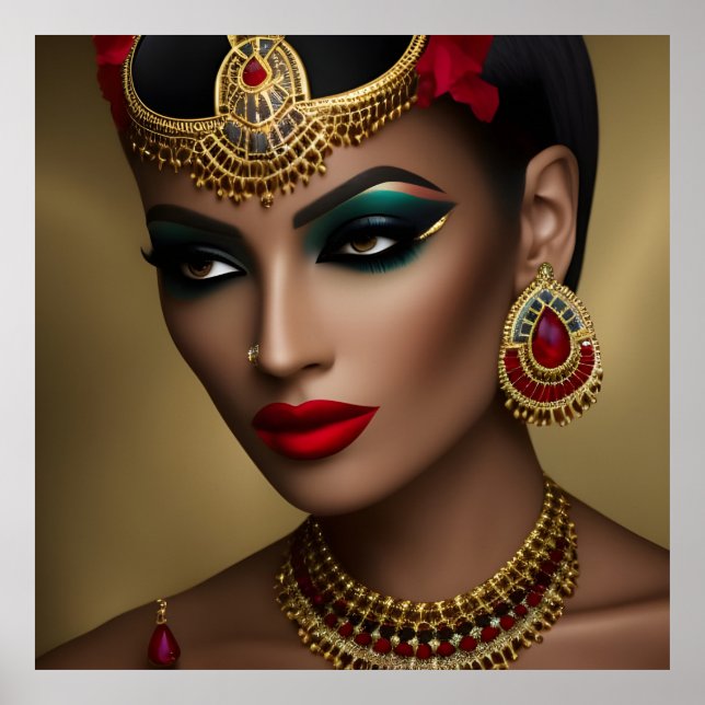 Exotic Egyptian jewels women gold red black Poster (Front)