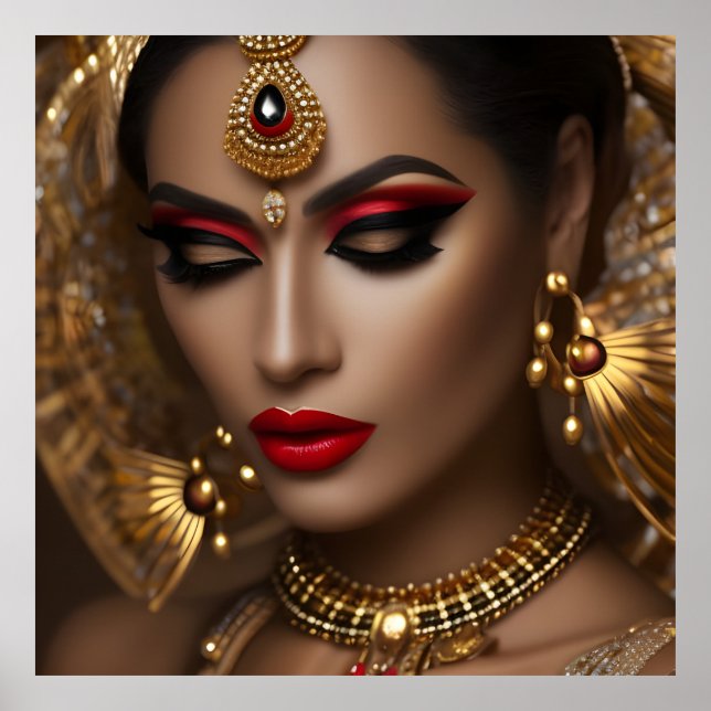 Exotic Egyptian jewels women golden red headpiece Poster (Front)