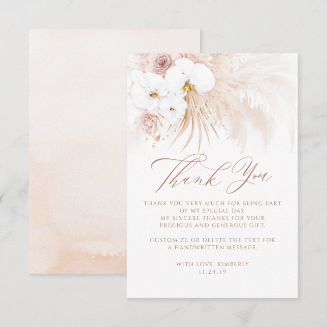Exotic Elegant Boho Floral Thank You Card (Front/Back)