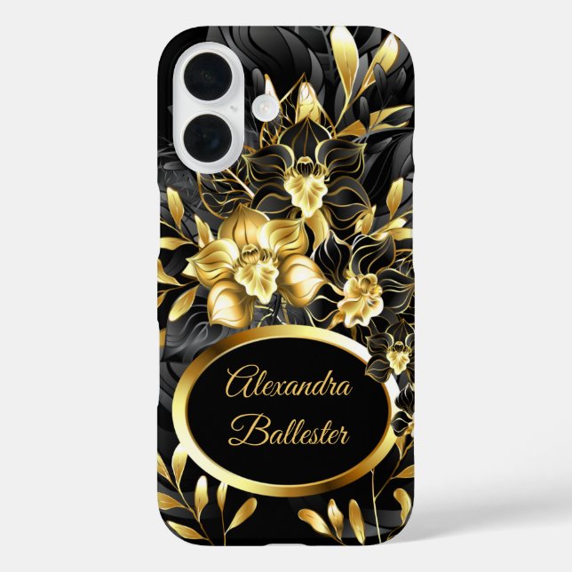Exotic Elegant Floral Rich Gold Black Case-Mate iPhone Case (Back)