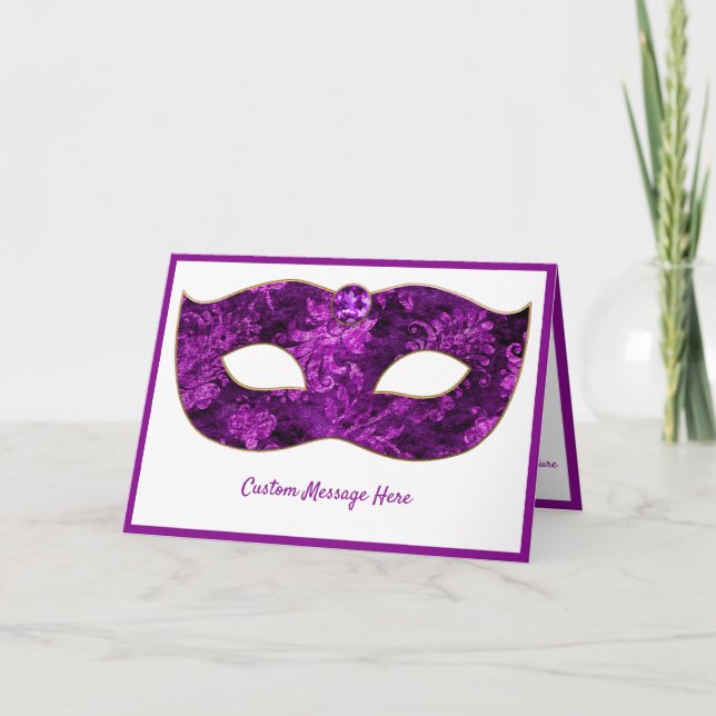 Exotic Elegant Mardi Gras Purple Mask Customise Card (Front)