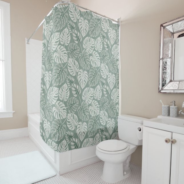 Exotic Elegant Monsteras Shower Curtain (In Situ)