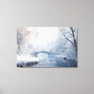 Exotic Fantasy Snowscape: Bridge in Dark White Canvas Print