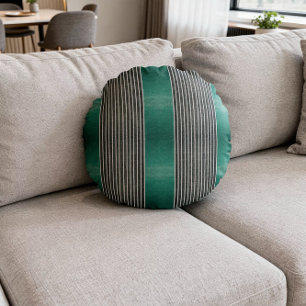 Exotic Faux Snake Leather Linear Stripe Turquoise Round Cushion