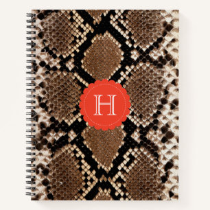 Exotic Faux Snake Skin Pattern Monogram Notebook